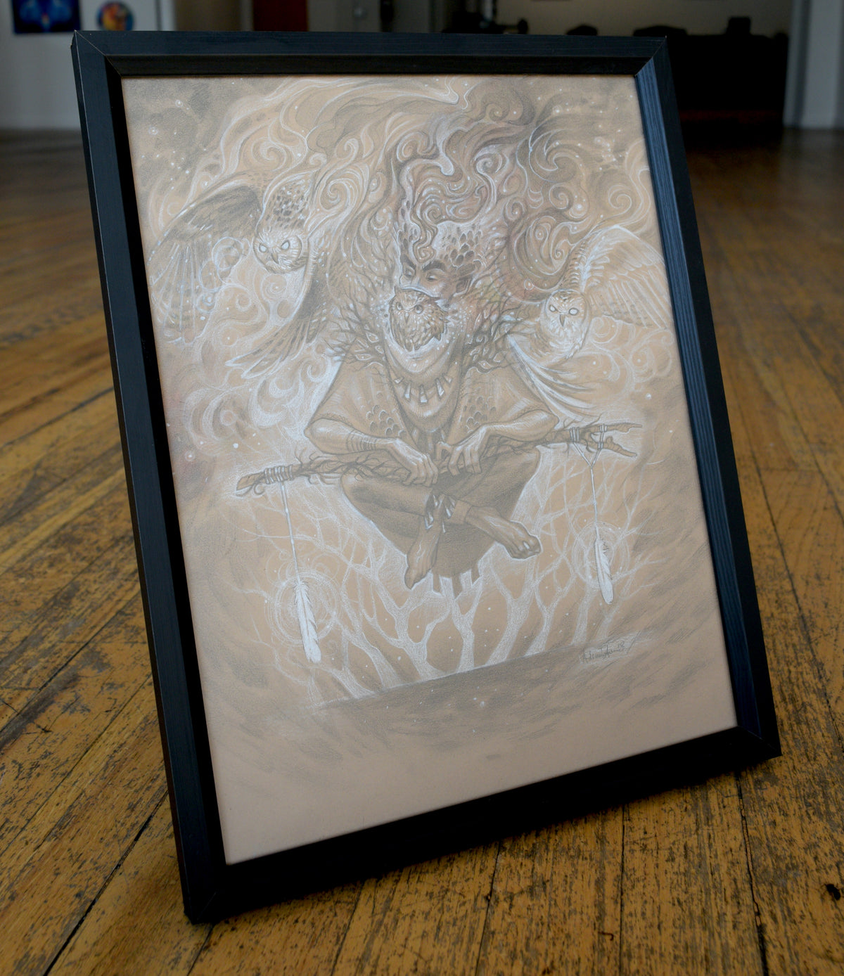 Owl Magic Original Drawing by Adrianne Tamar Arachne