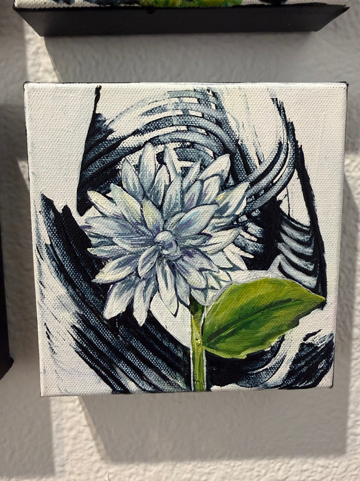 White Dahlia Birth Original Painting by Molly Gardner