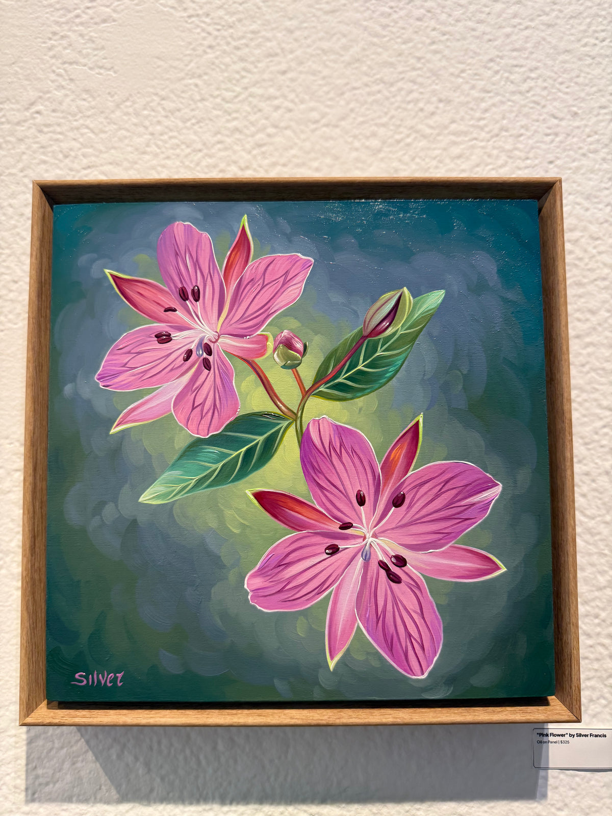 Pink Flower Original Painting by Silver Francis