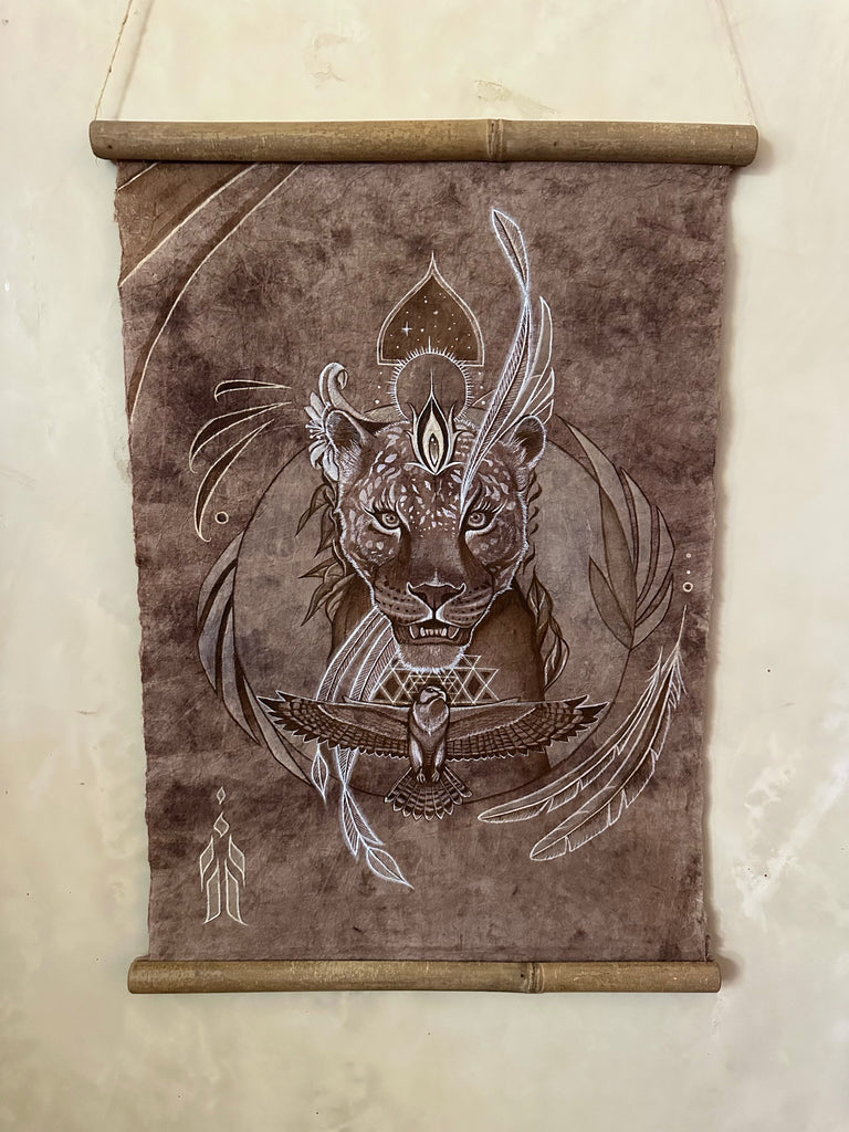 Kingdom Within - Jaguar and Red Hawk Medicine Original Painting by Kaila Spencer