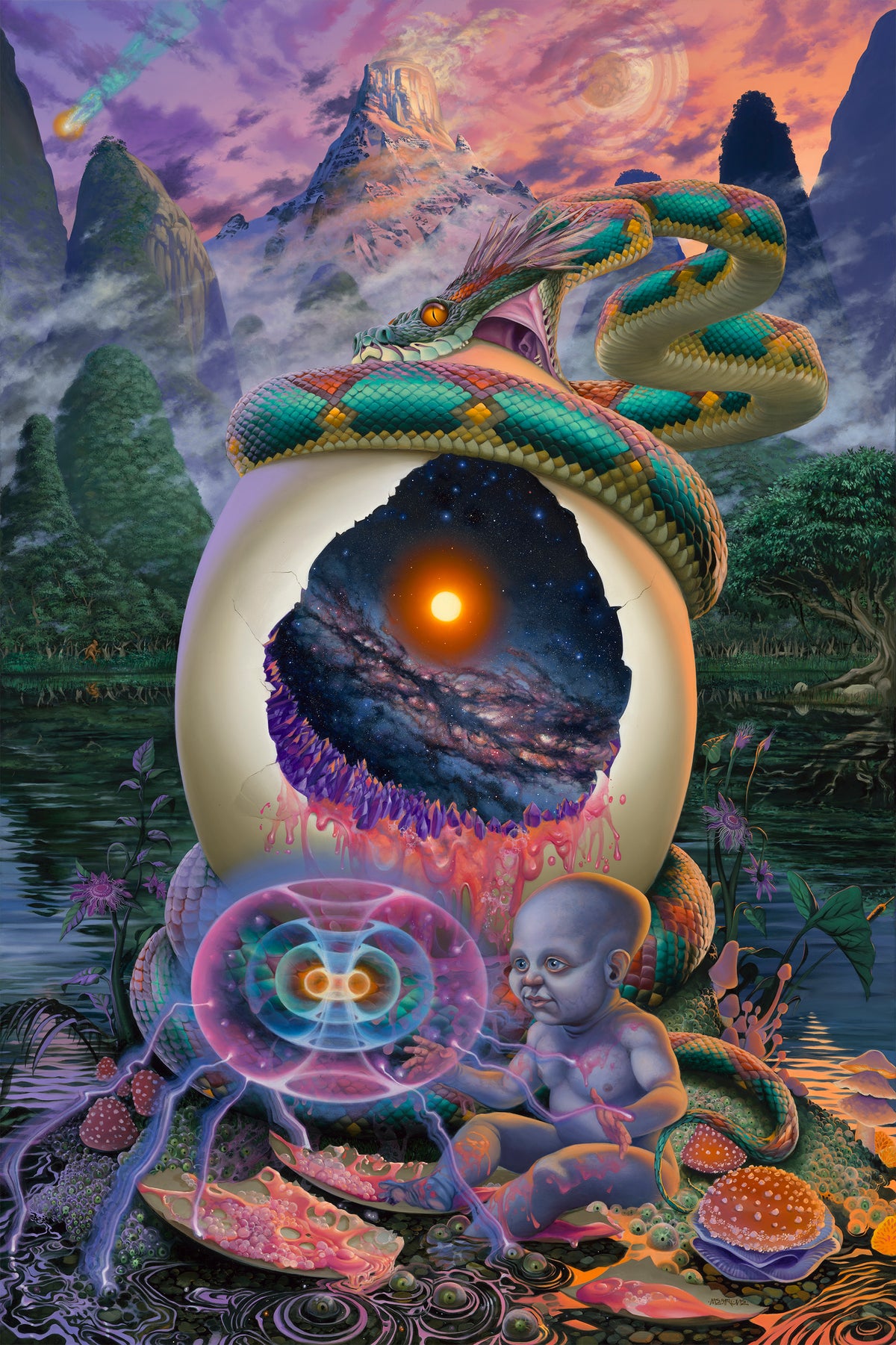 SKY DRAGON &amp; THE COSMIC EGG Original Painting by MEAR ONE