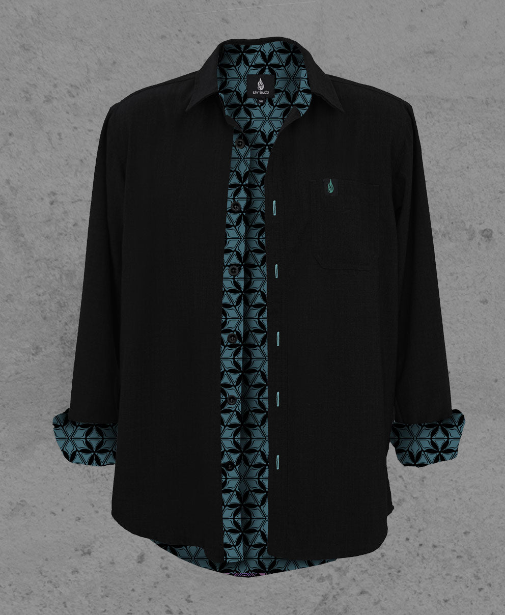 Turqoise Lined Button Down Shirt by Threyda - Presale Ships March