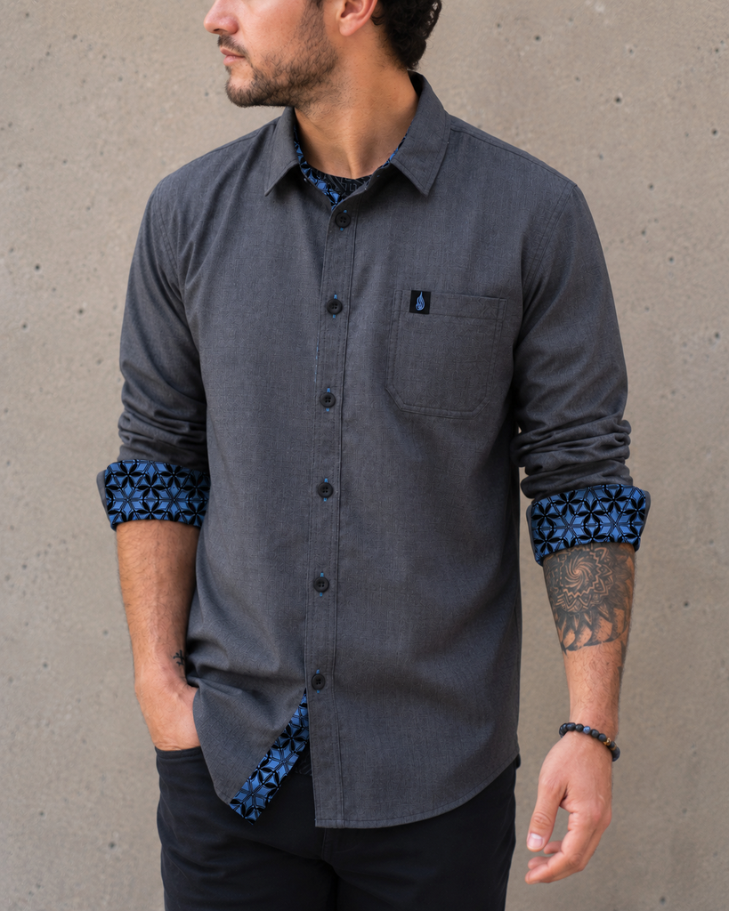 Sapphire Lined Button Down Shirt by Threyda - Presale Ships Nov