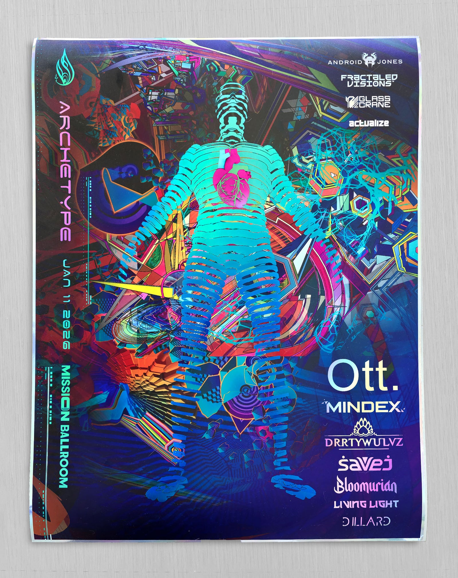 Archetype Vitruvian Teal Holo Embossed Print by Android Jones