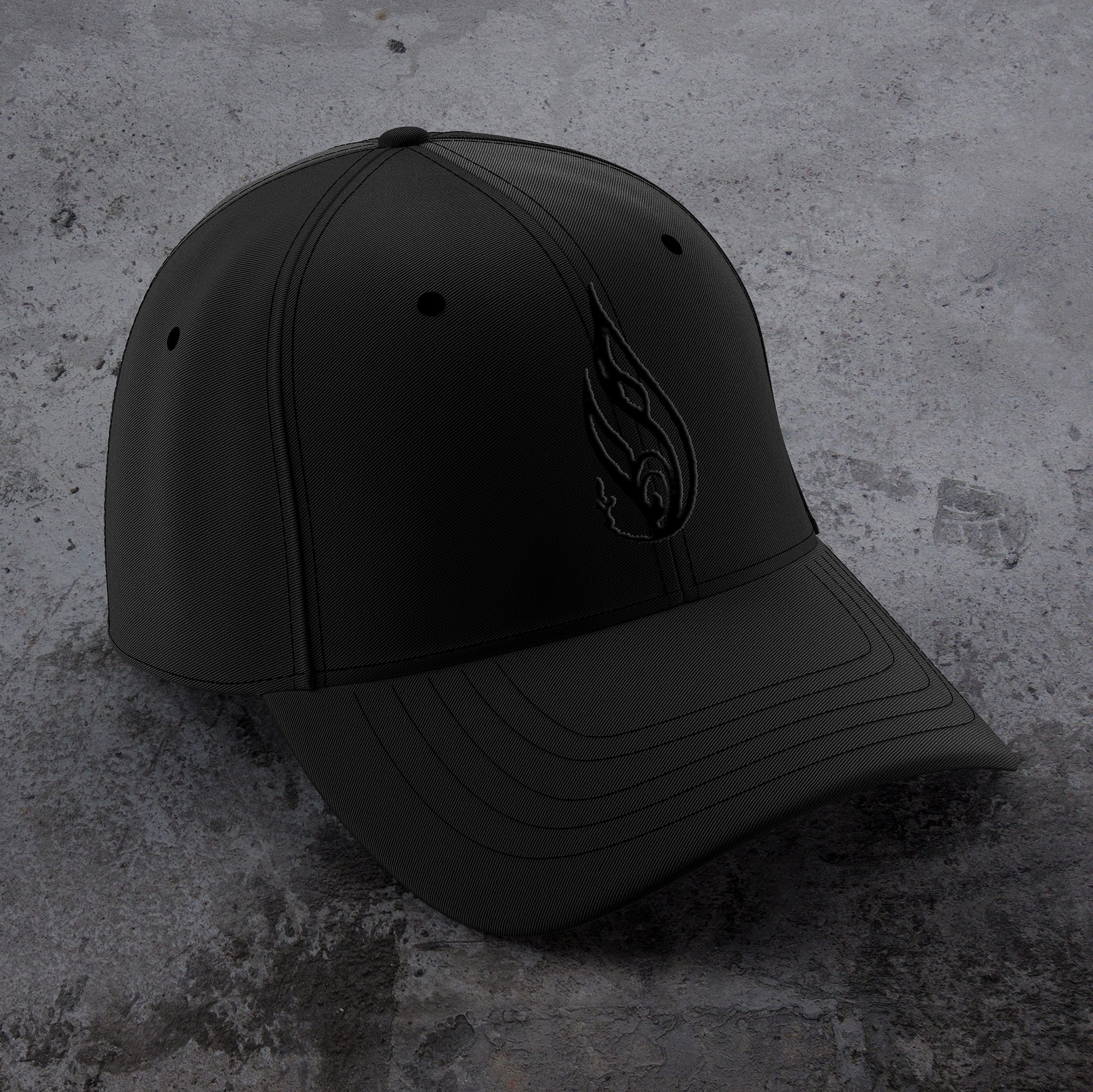 Black Insignia Curved Snapback Hat by Threyda