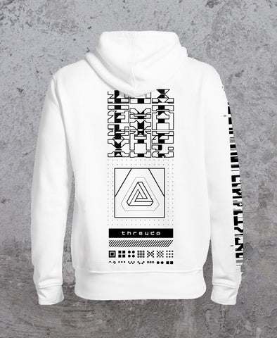 White Data Screenprint Pullover Hoodie by Kimi Takemura