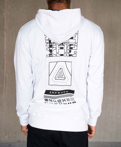 White Data Screenprint Pullover Hoodie by Kimi Takemura