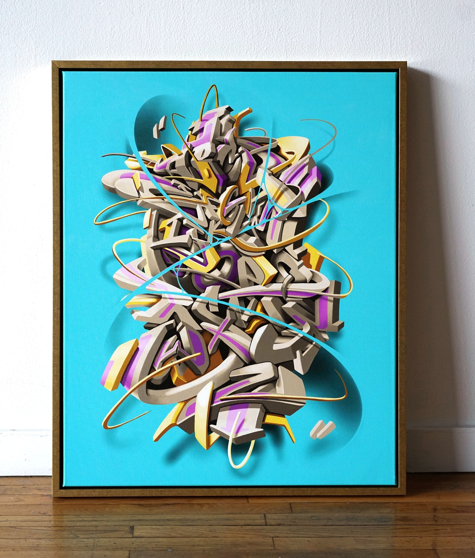 Alfabetos Gold Floating Frame Canvas by Edmun