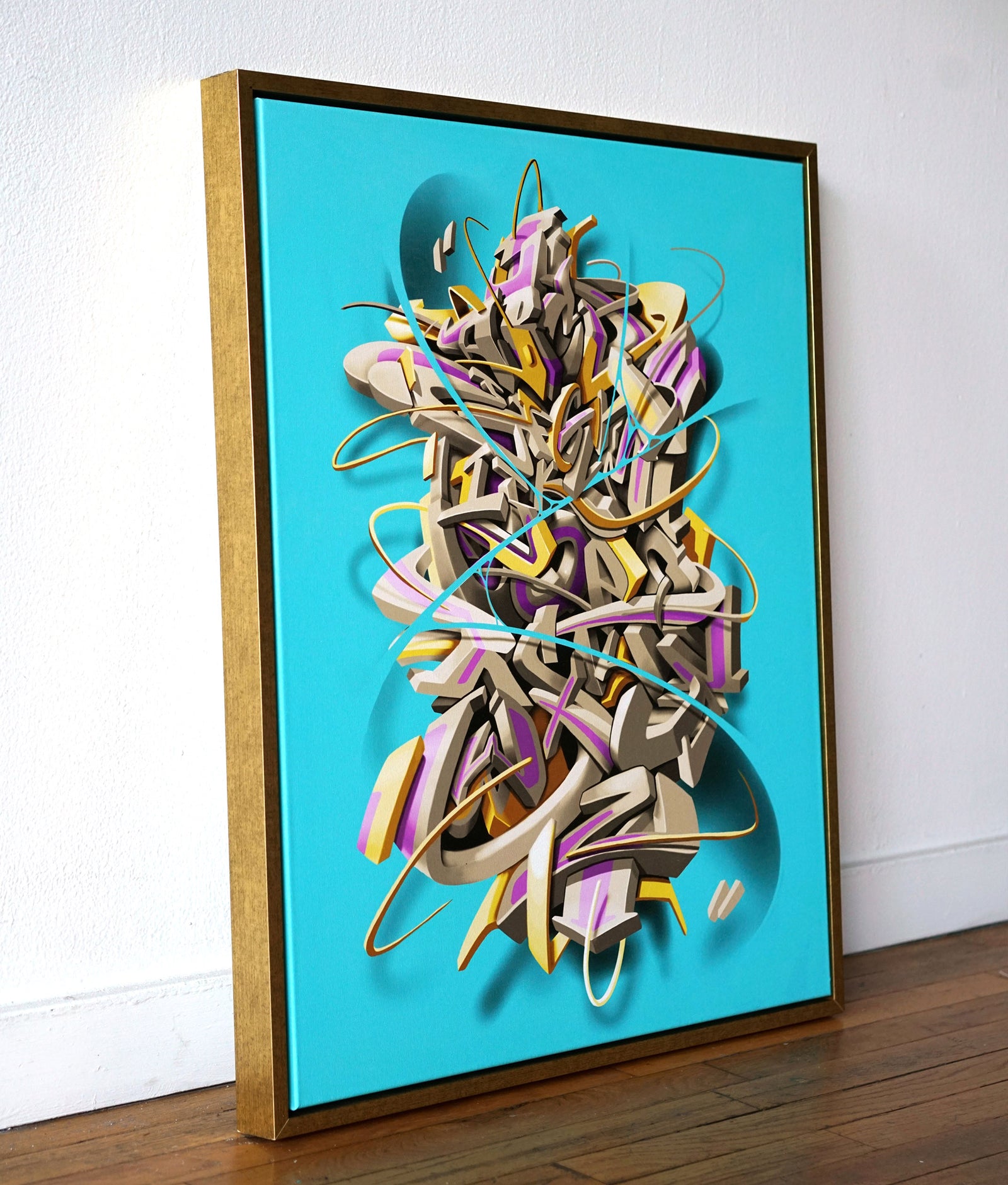 Alfabetos Gold Floating Frame Canvas by Edmun