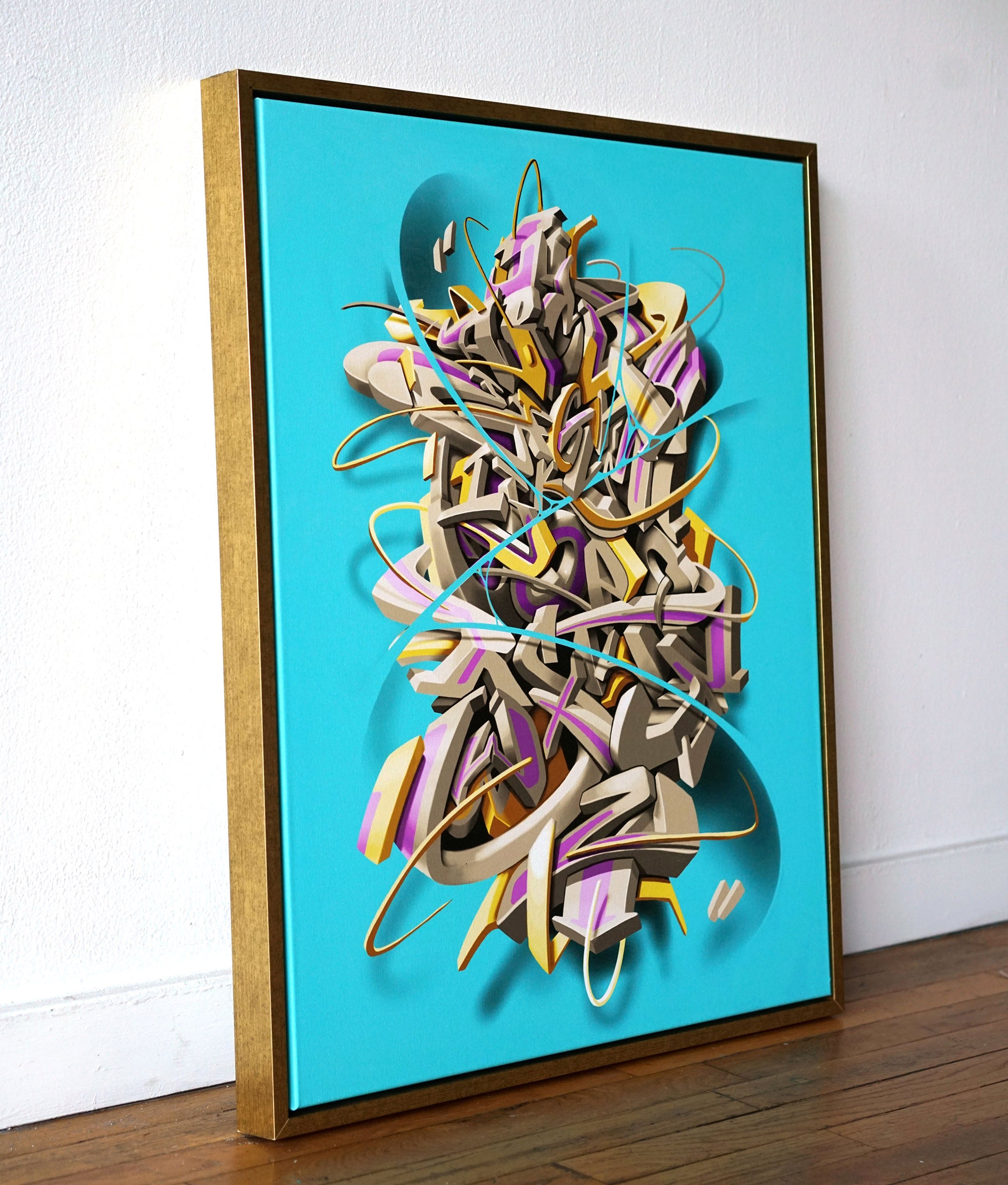 Alfabetos Gold Floating Frame Canvas by Edmun