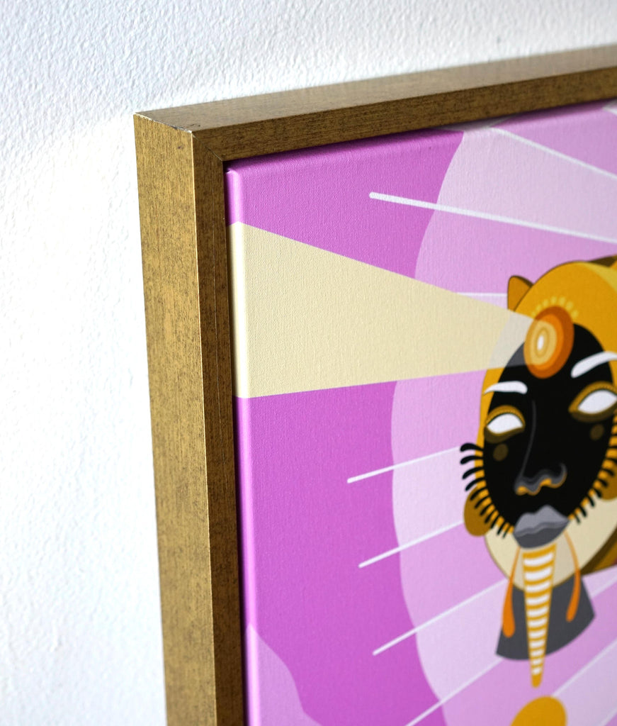 Feline Telepathy Gold Floating Frame Canvas by Fernando Chamarelli
