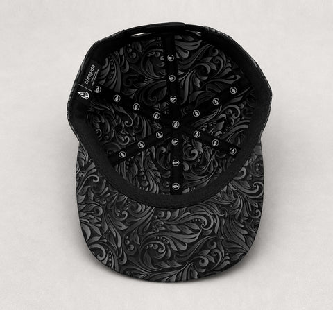 Black Filigree Snapback Hat by Threyda - Presale Ships Oct