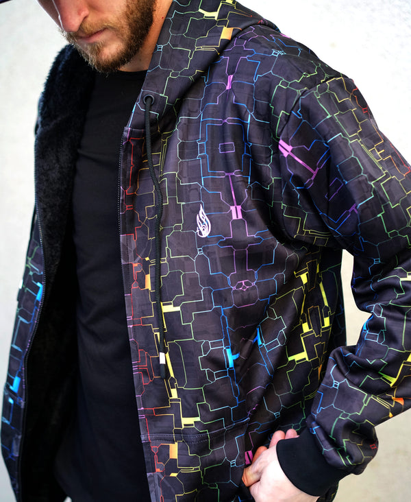 Fractured Rainbow Sherpa Hoodie by Glass Crane - Threyda Art and