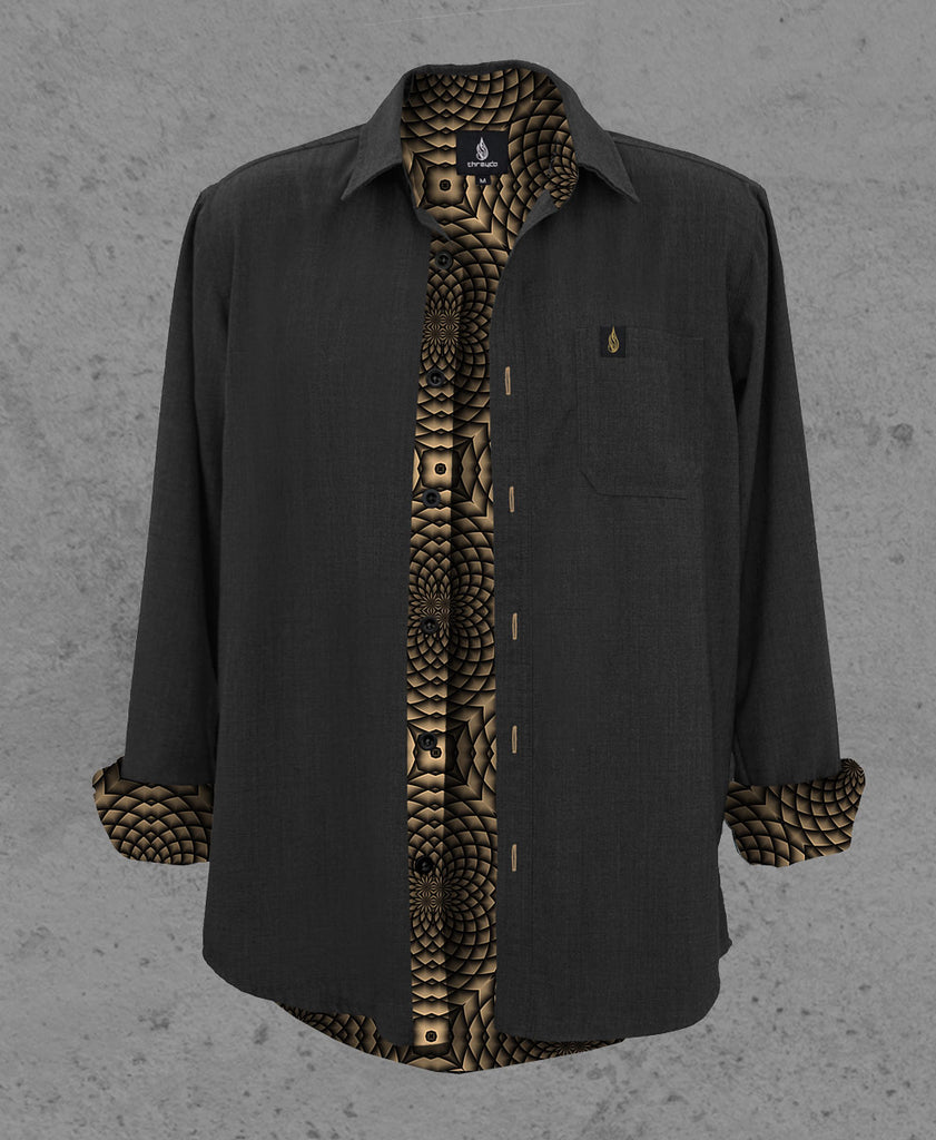 Gold Portal Lined Button Down Shirt by Threyda - Presale Ships March