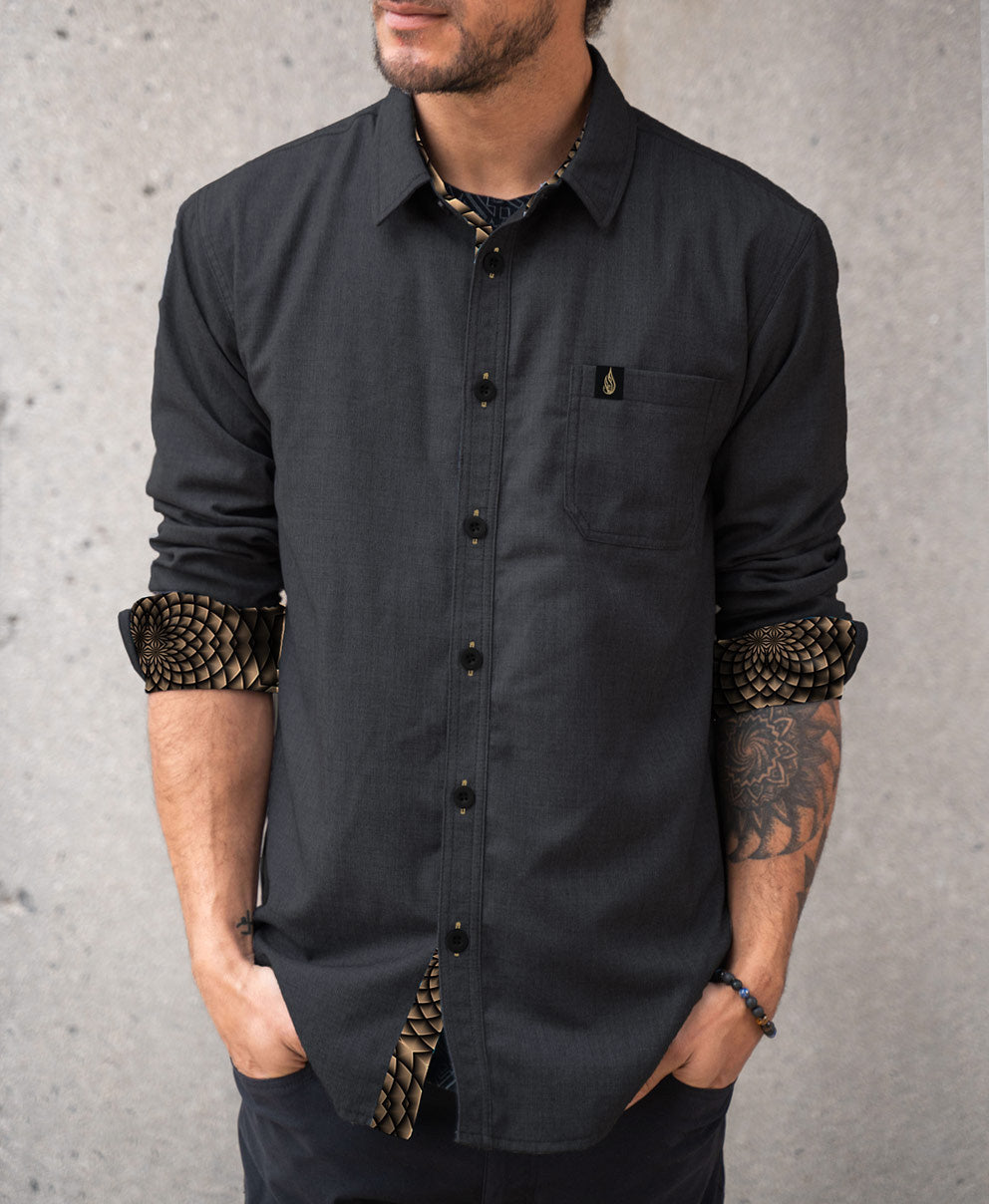 Gold Portal Lined Button Down Shirt by Threyda
