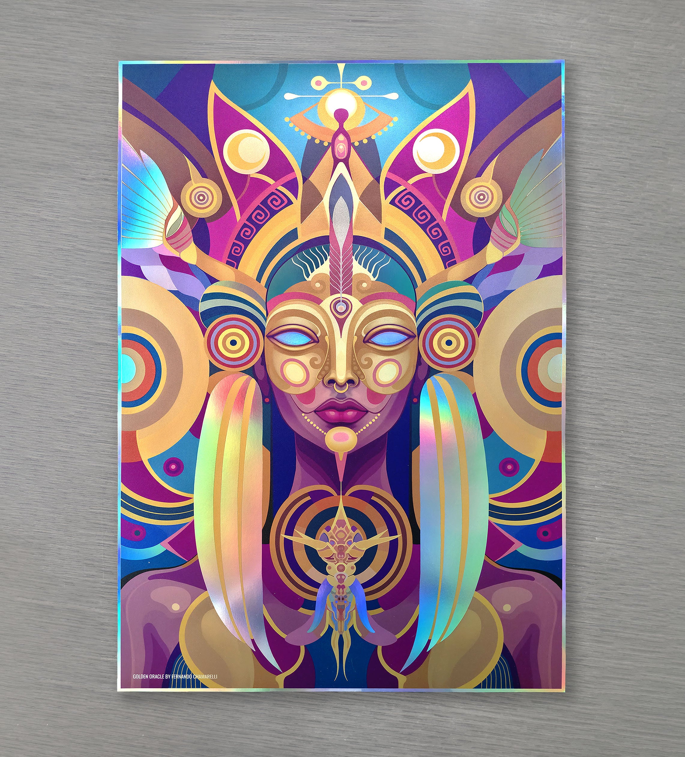 Golden Oracle Holographic Embossed Print by Fernando Chamarelli