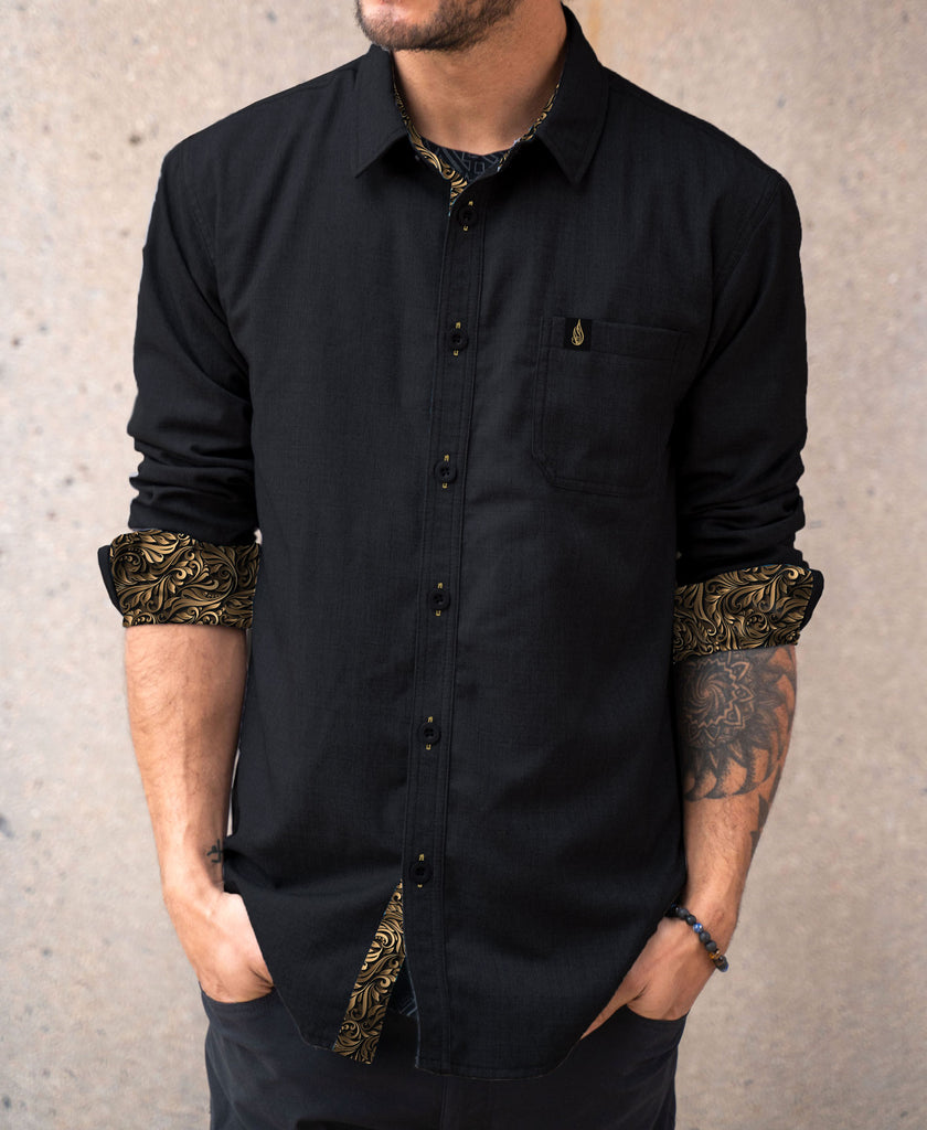 Golden Thread Lined Button Down Shirt by Threyda - Threyda Art and Apparel Golden Thread Lined Button Down Shirt by Threyda - Threyda Art and Apparel
