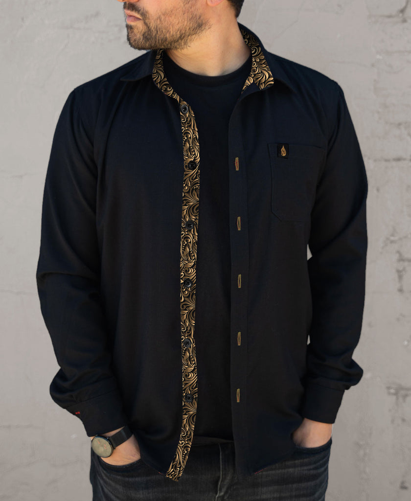 Golden Thread Lined Button Down Shirt by Threyda - Threyda Art and Apparel Golden Thread Lined Button Down Shirt by Threyda - Threyda Art and Apparel