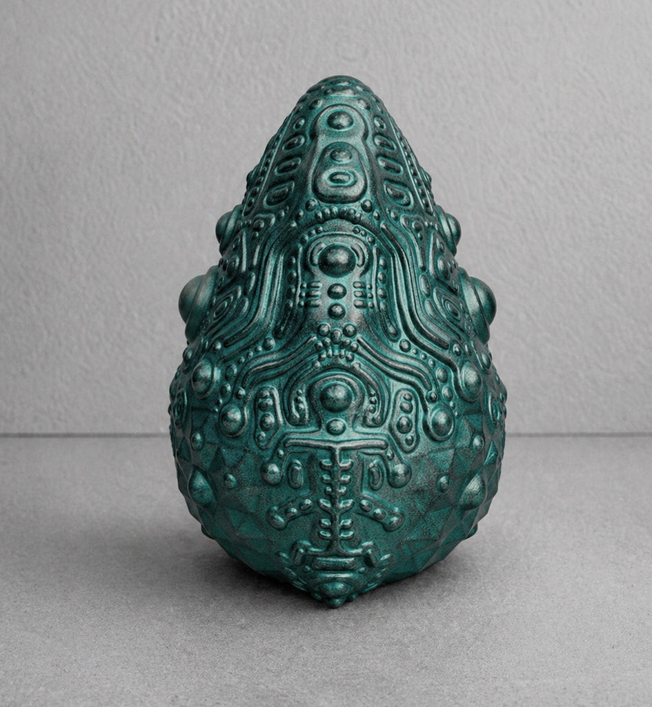 Egg Artifact Sculpture by Ben Ridgway - Green Patina