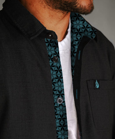Turqoise Lined Button Down Shirt by Threyda - Presale Ships March