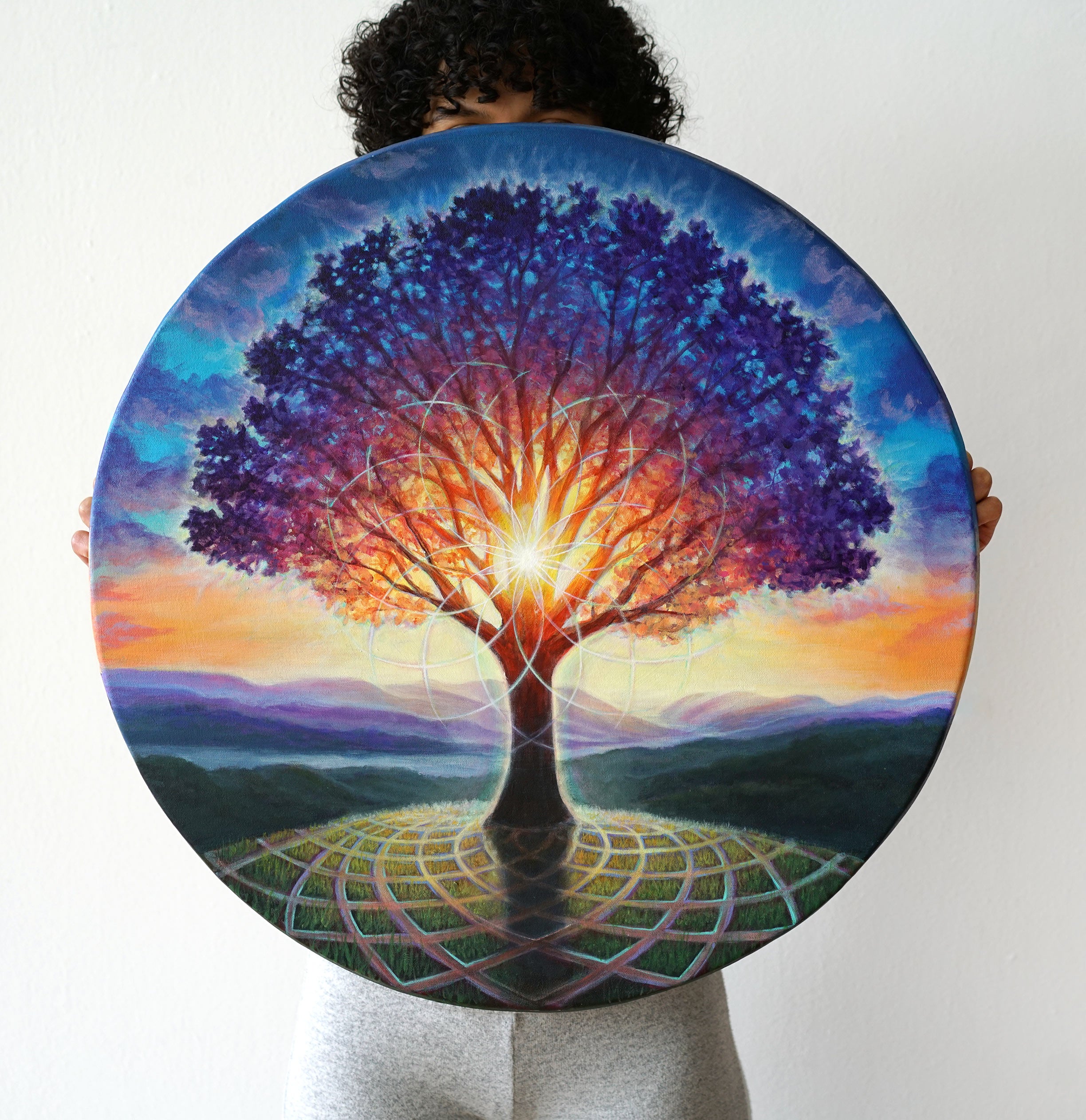 Tree of Light Tondo Canvas Print by Morgan Mandala - Threyda Art