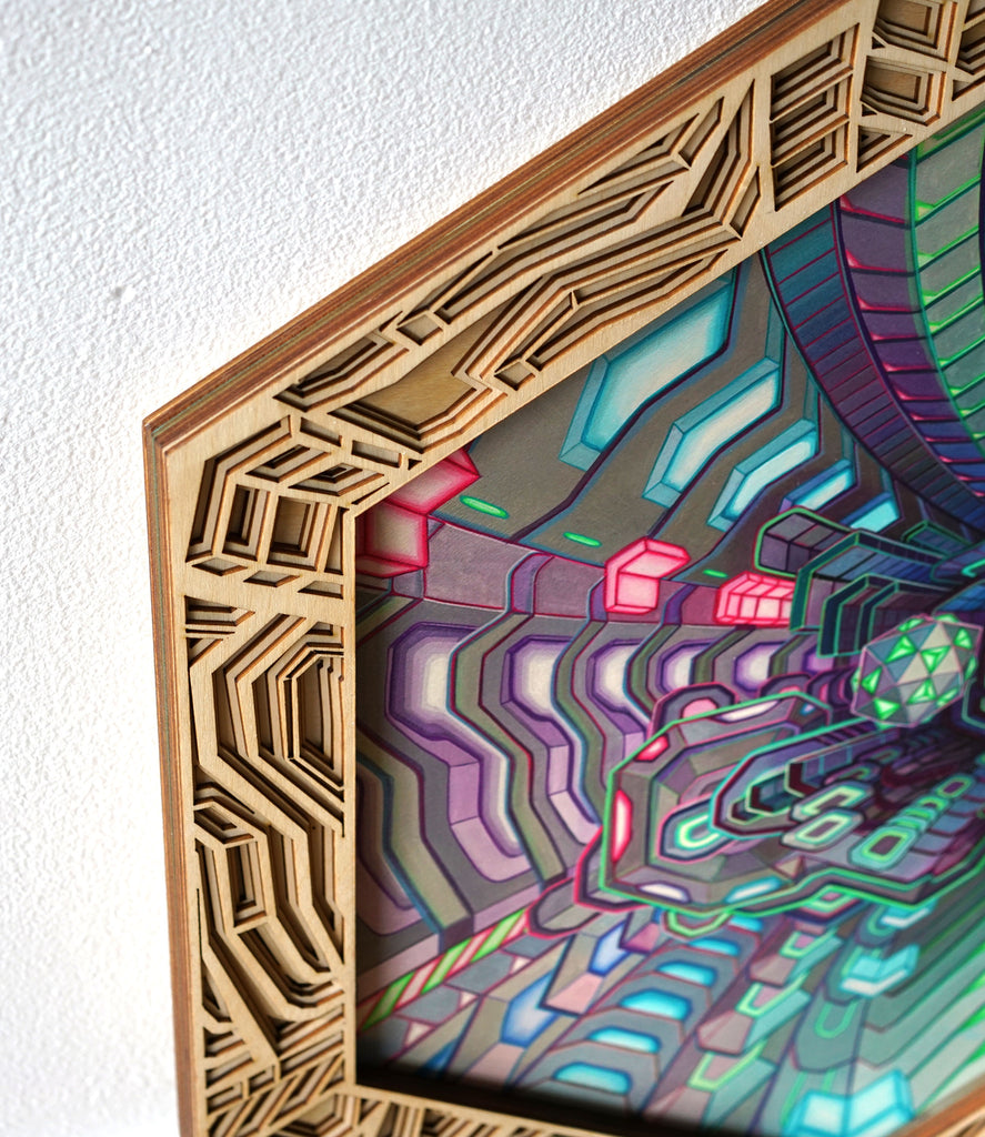 Trichrome Lasercut Framed Print by Jake Amason - Natural Wood
