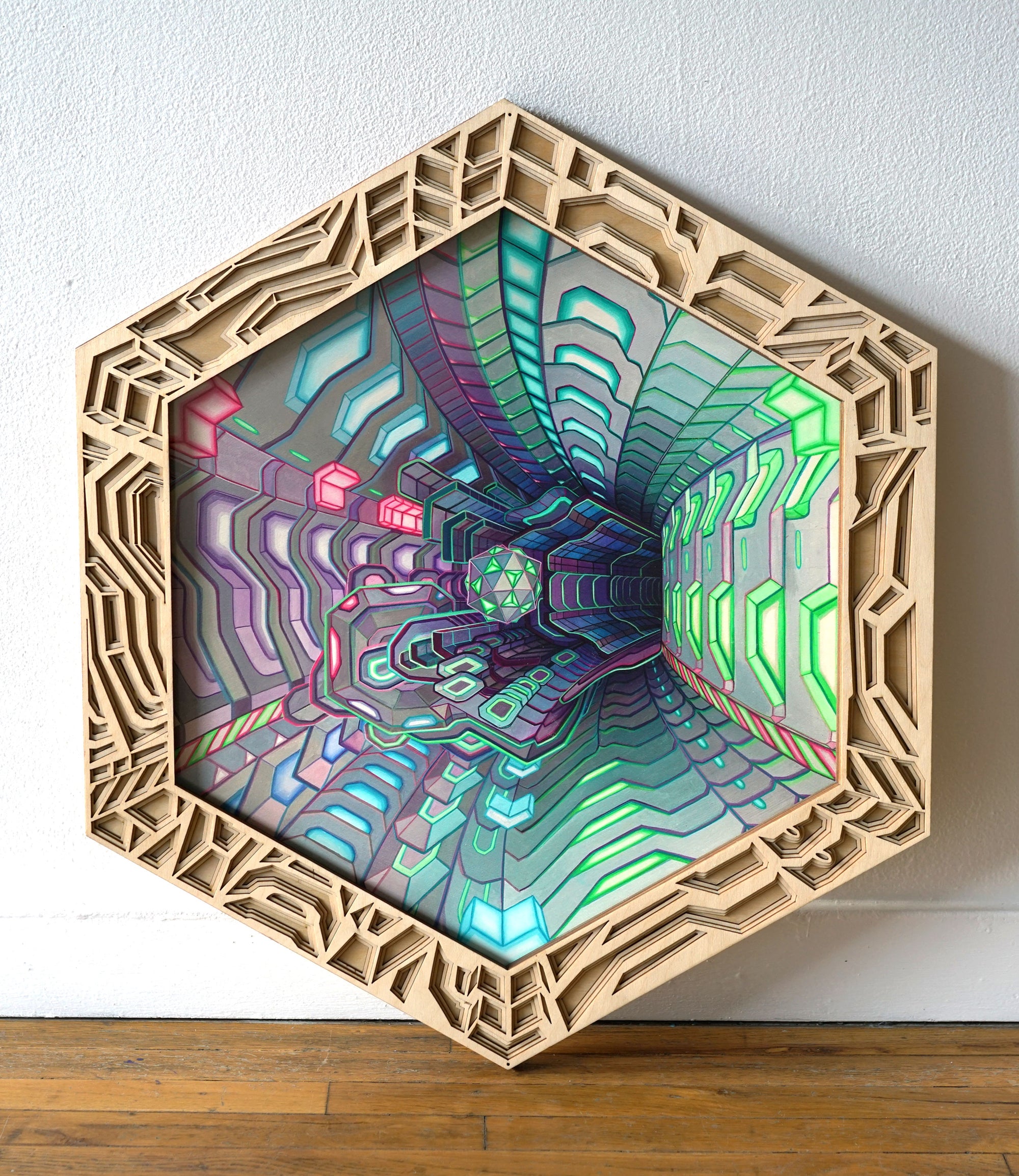 Trichrome Lasercut Framed Print by Jake Amason - Natural Wood