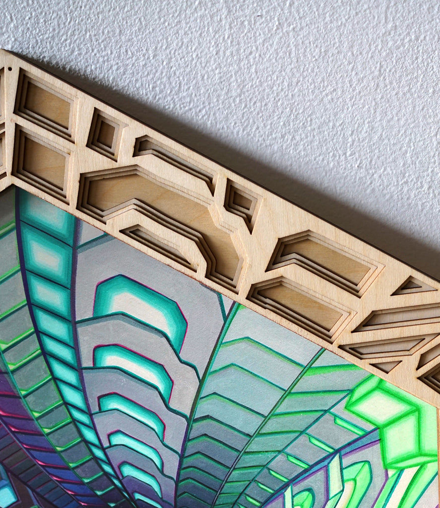 Trichrome Lasercut Framed Print by Jake Amason - Natural Wood