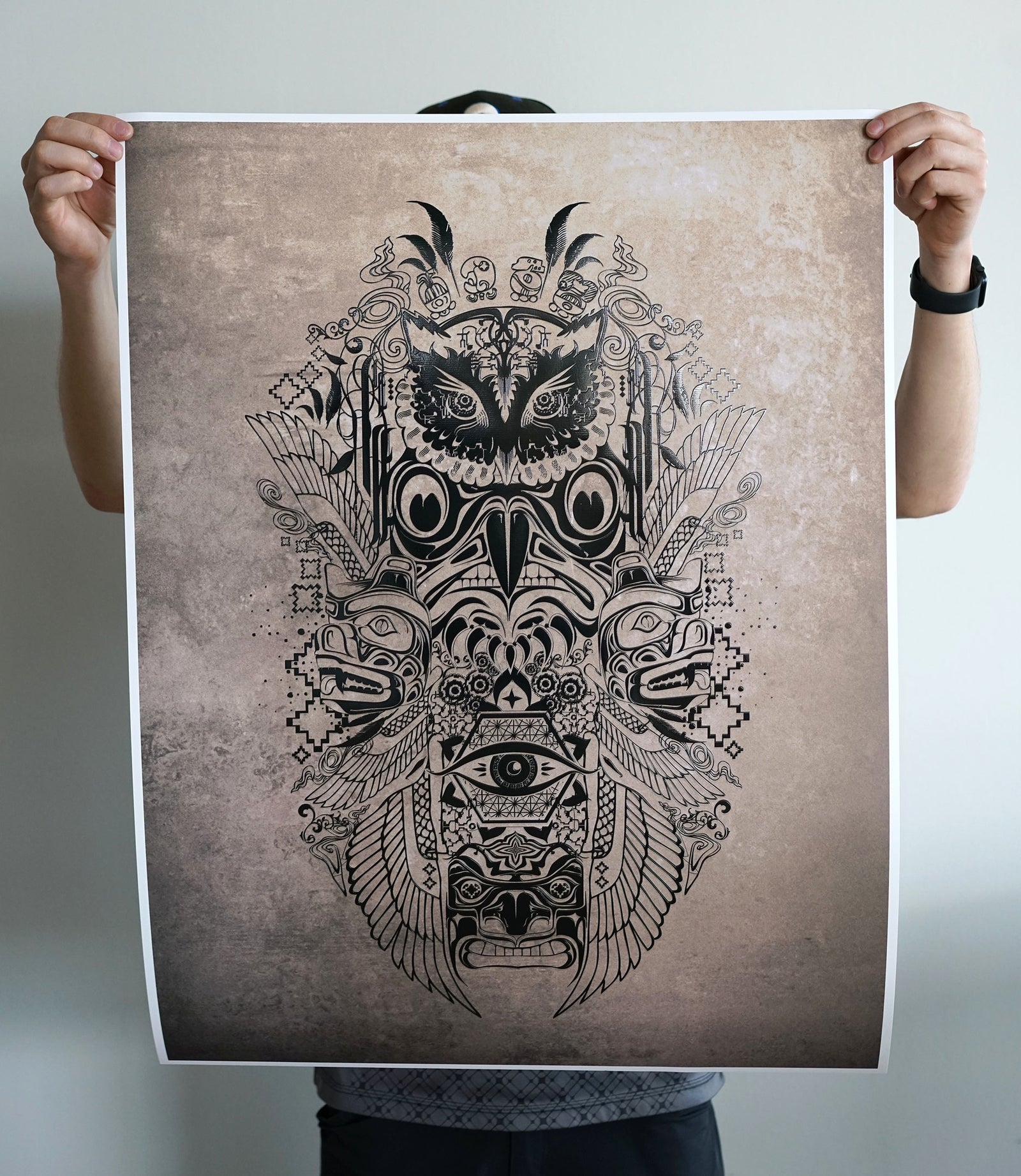 Owl Spirit Embossed Matte Print by Justin Totemical
