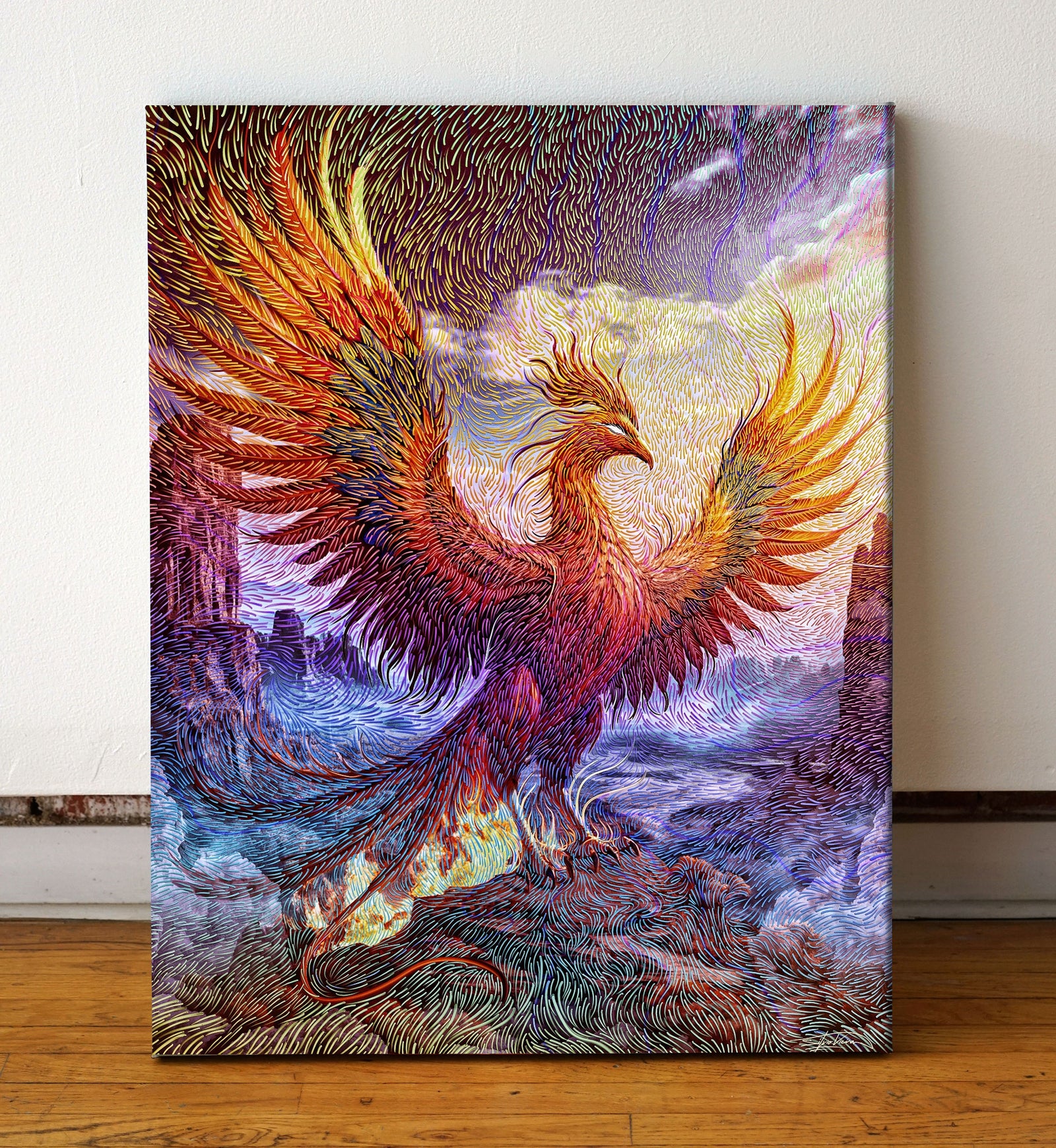 Phoenix Ascending Stretched Canvas by Silvio Vieria