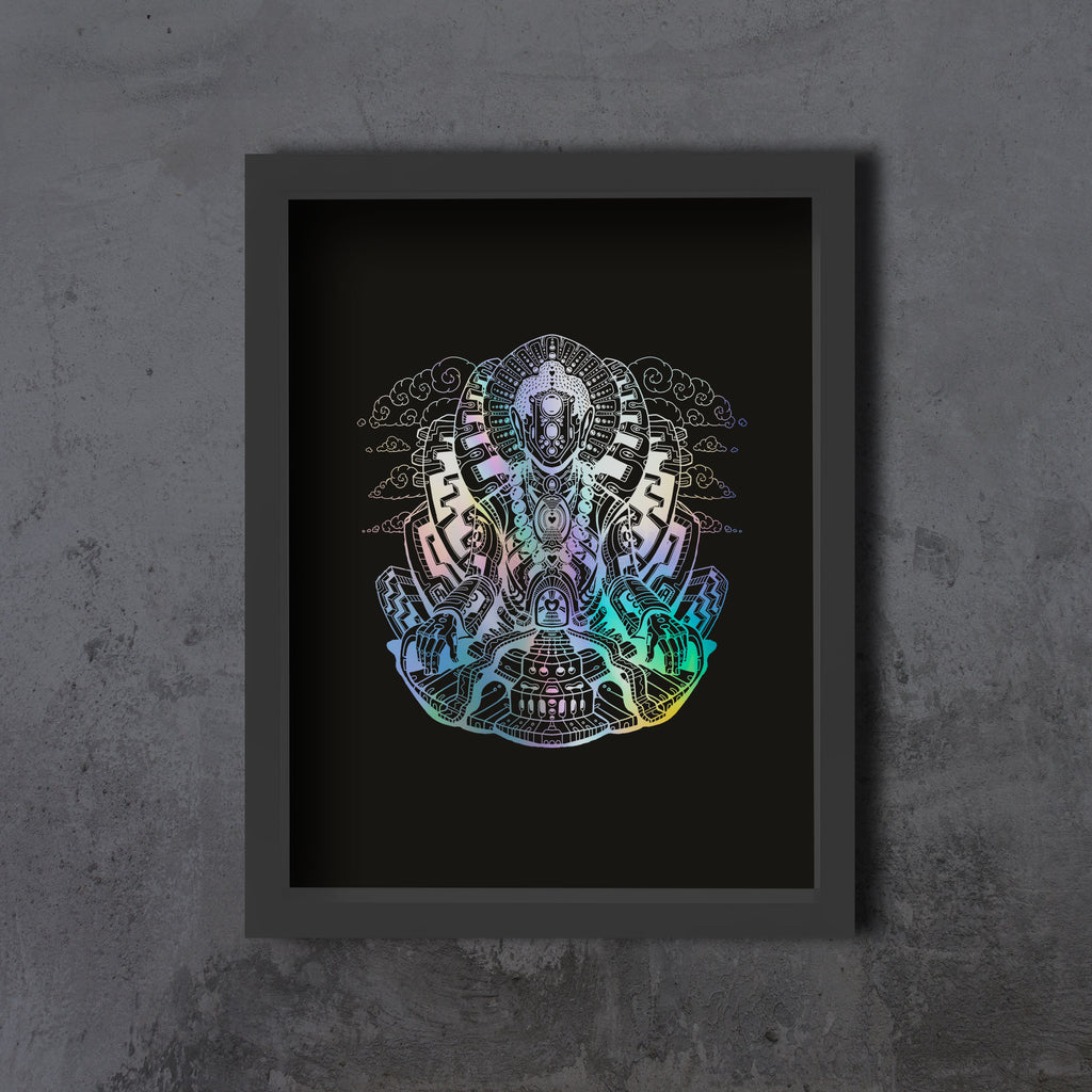 Buddha Framed Embossed Print by Ben Ridgway - Rainbow Foil Edition