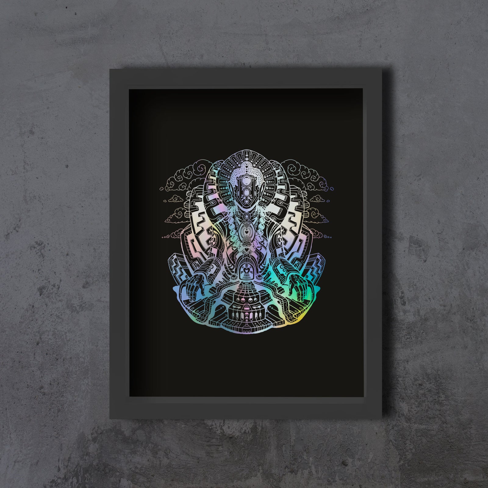 Buddha Framed Embossed Print by Ben Ridgway - Rainbow Foil Edition