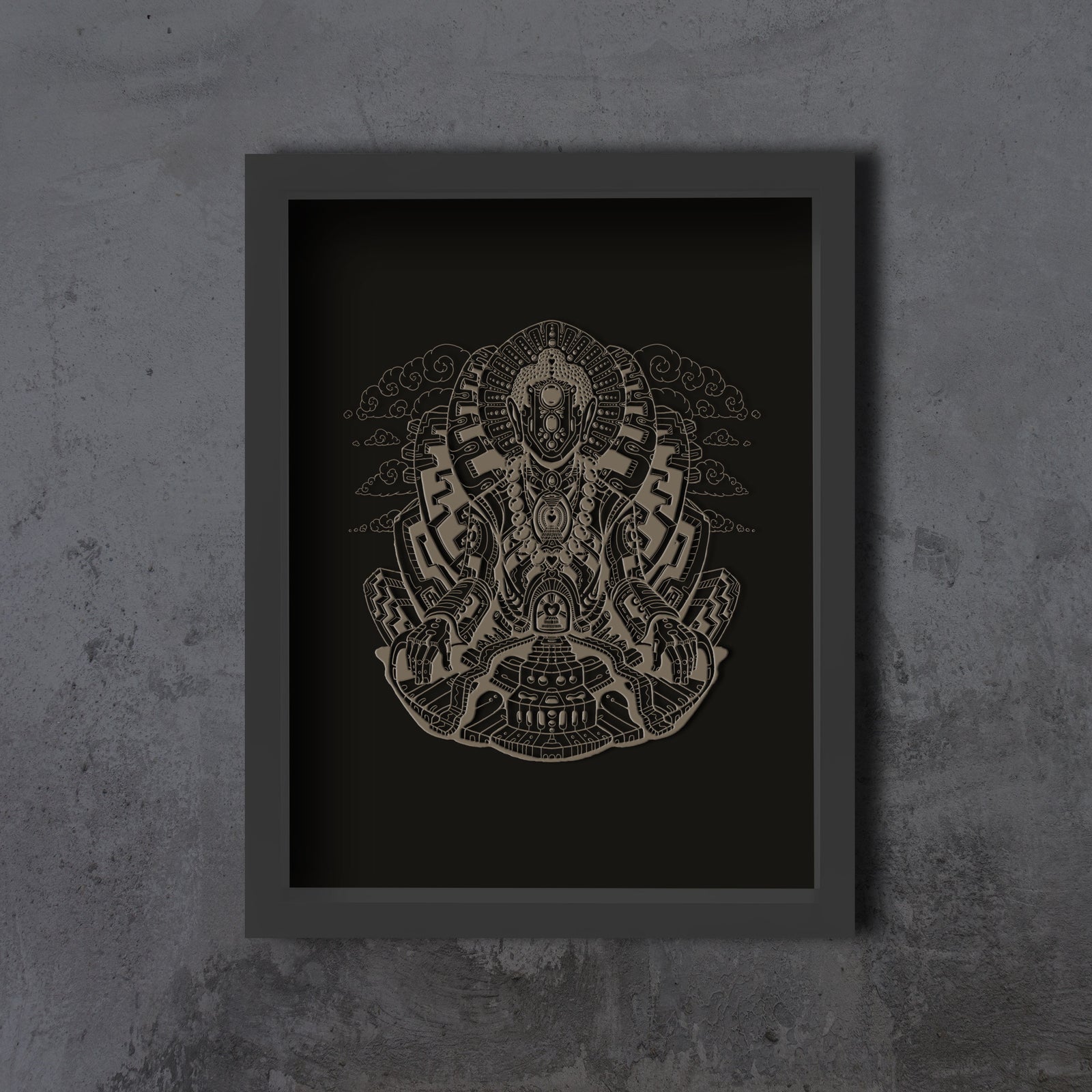 Buddha Framed Embossed Print by Ben Ridgway - Matte Gold Edition