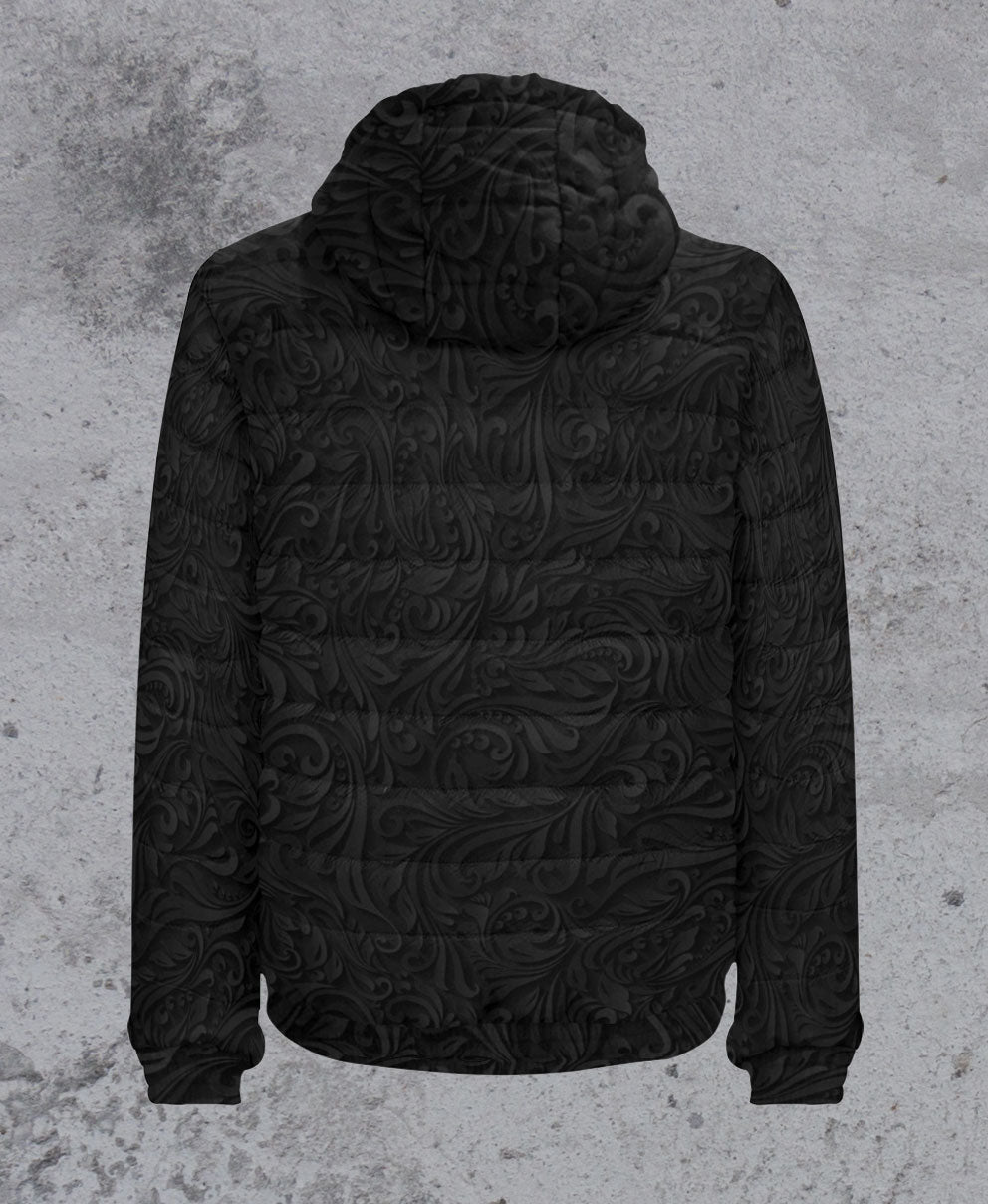 Black Script Lightweight Quilted Jacket by Threyda - Ships November