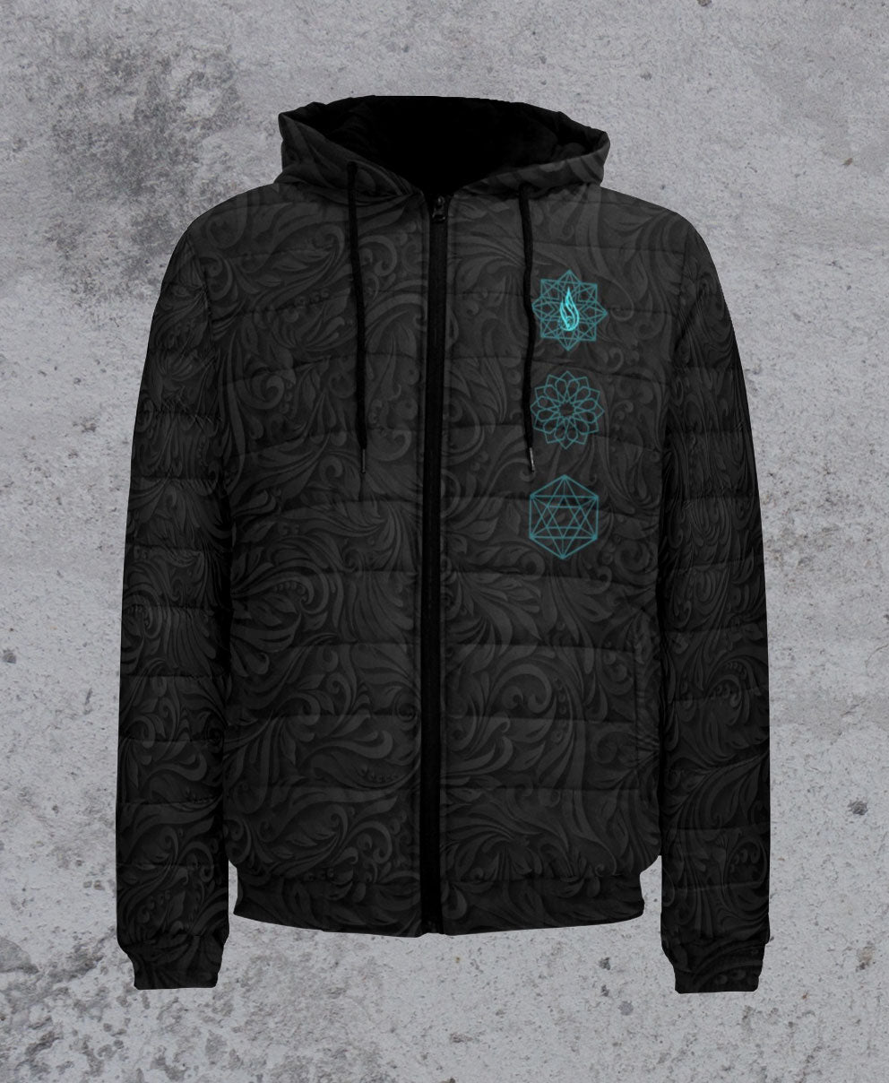 Black Script Lightweight Quilted Jacket by Threyda - Ships November