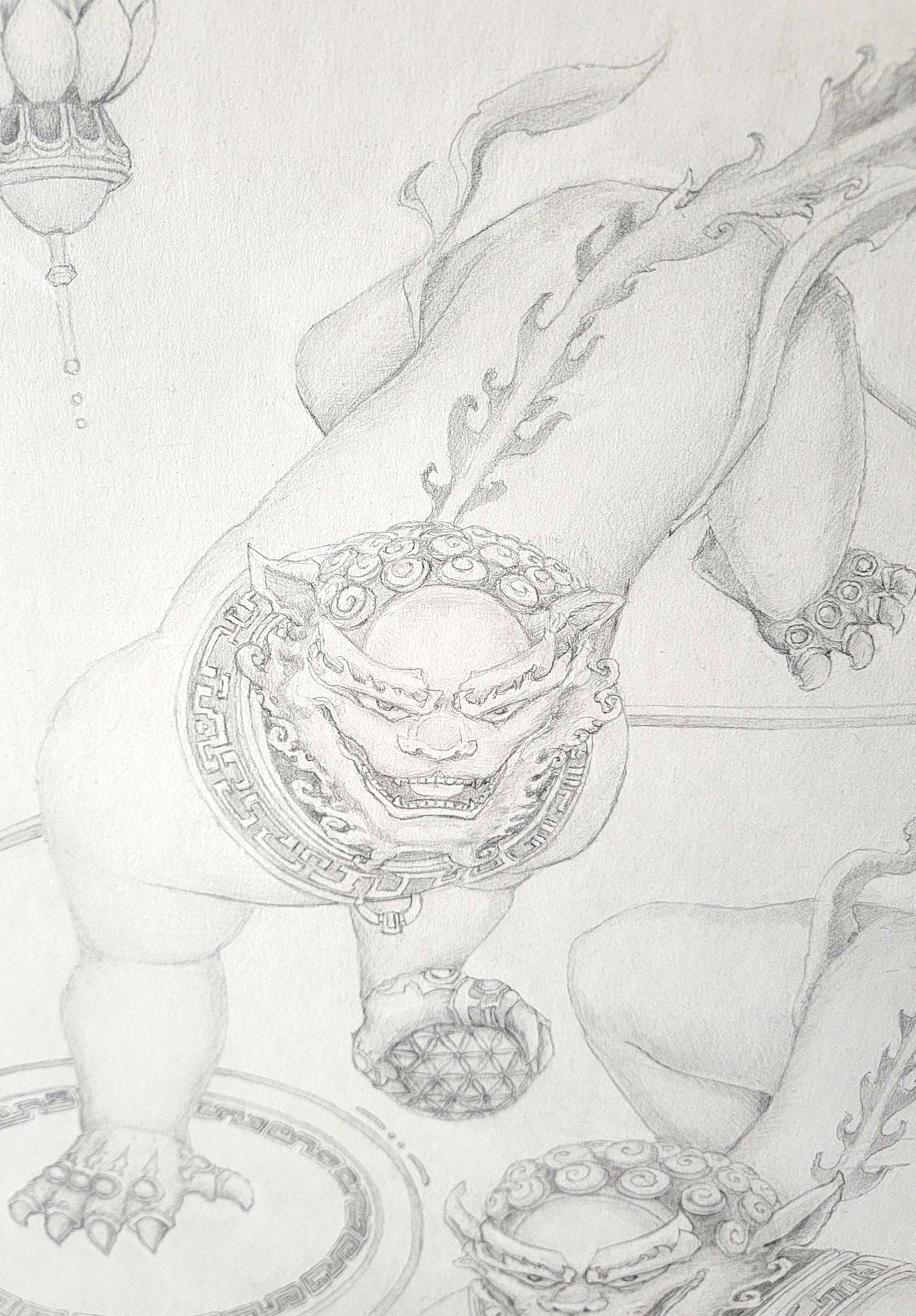 Temple Guardians Original Drawing by Seth McMahon - 72 HOUR AUCTION