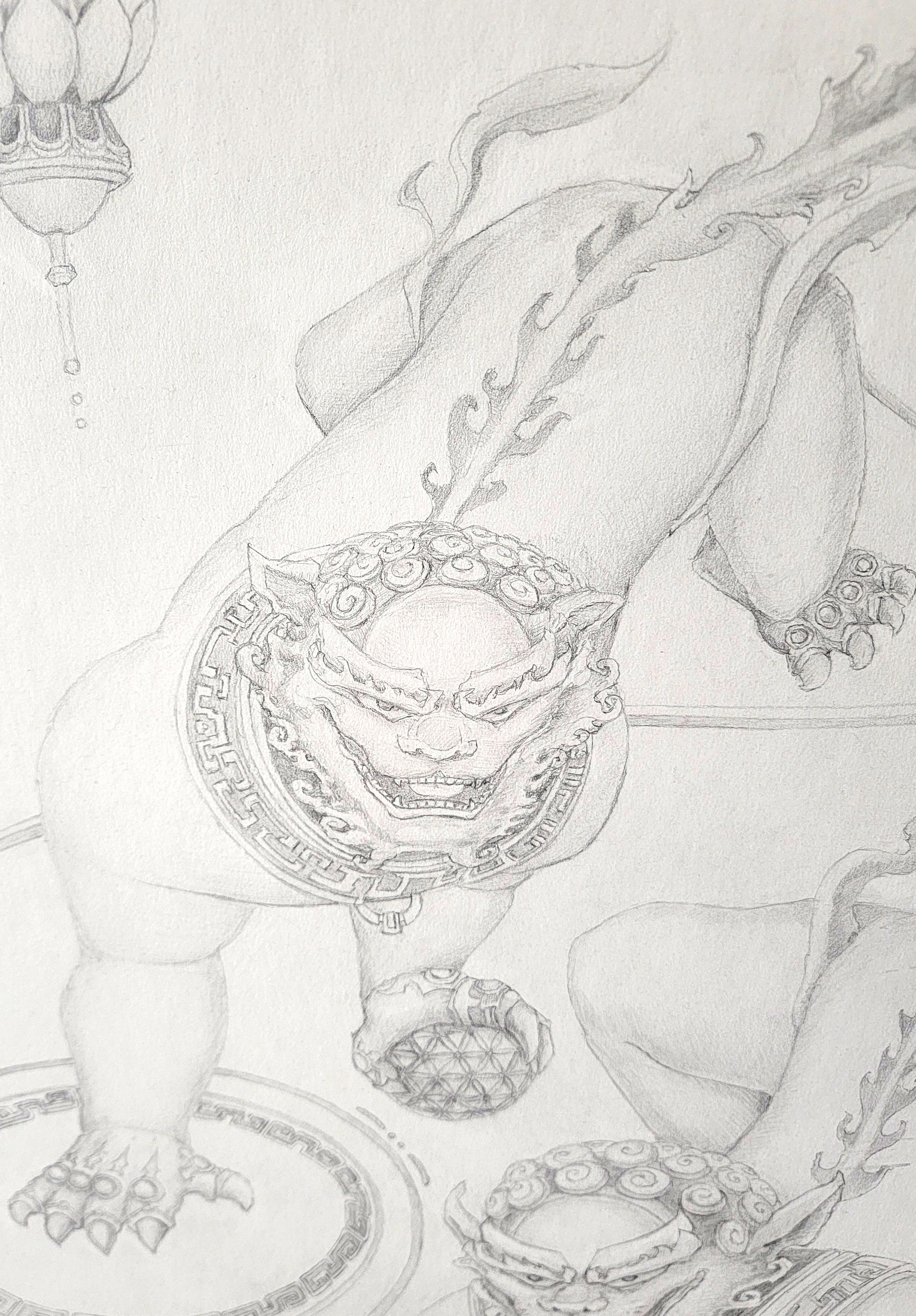 Temple Guardians Original Drawing by Seth McMahon - 72 HOUR AUCTION