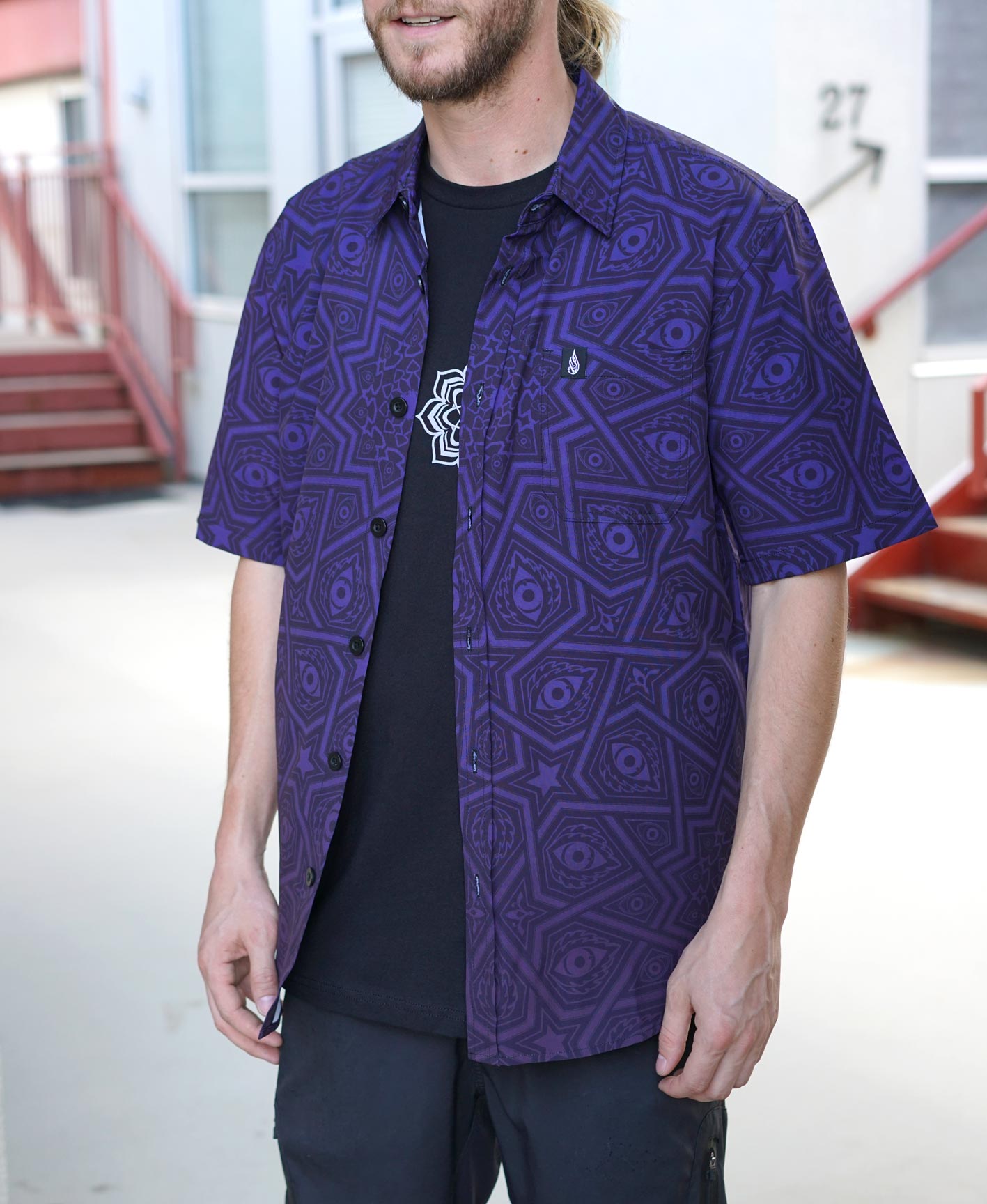 Needle Point Short Sleeve Button Down by Threyda