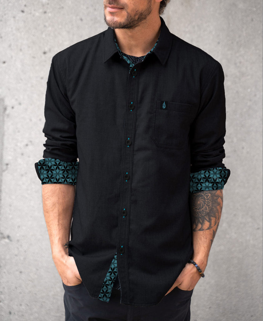 Turqoise Lined Button Down Shirt by Threyda - Presale Ships March