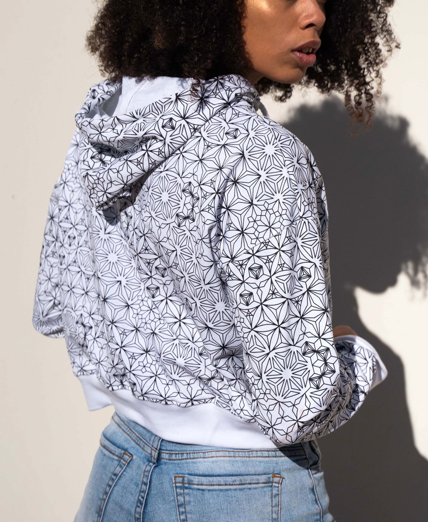 White Crystal Women's Crop Hoodie by Threyda