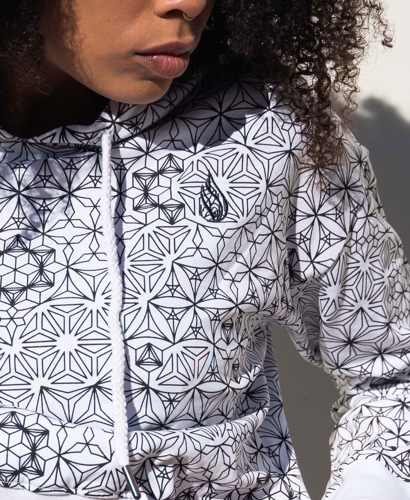 White Crystal Women's Crop Hoodie by Threyda