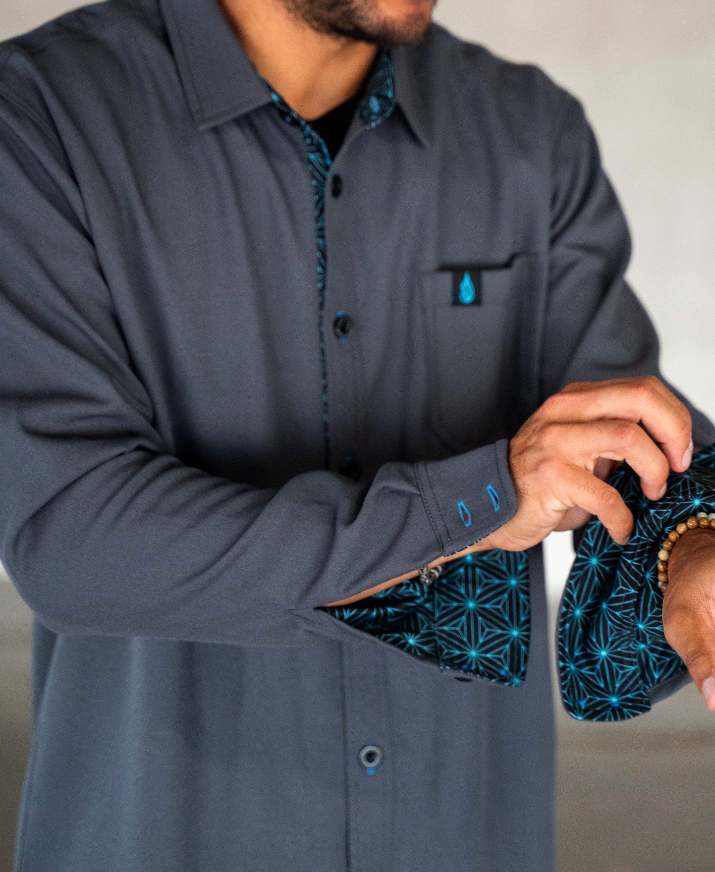 Blue Halcyon Lined Button Down Shirt by Threyda