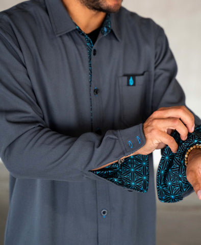 Blue Halcyon Lined Button Down Shirt by Threyda