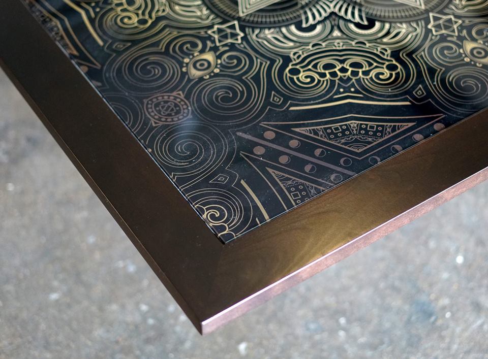 Sacred Medallion Glass Art and Wood Table