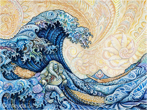 Hokusai - The Great Wave - by Randal Roberts , Art Print - Randal Roberts, Threyda - 1