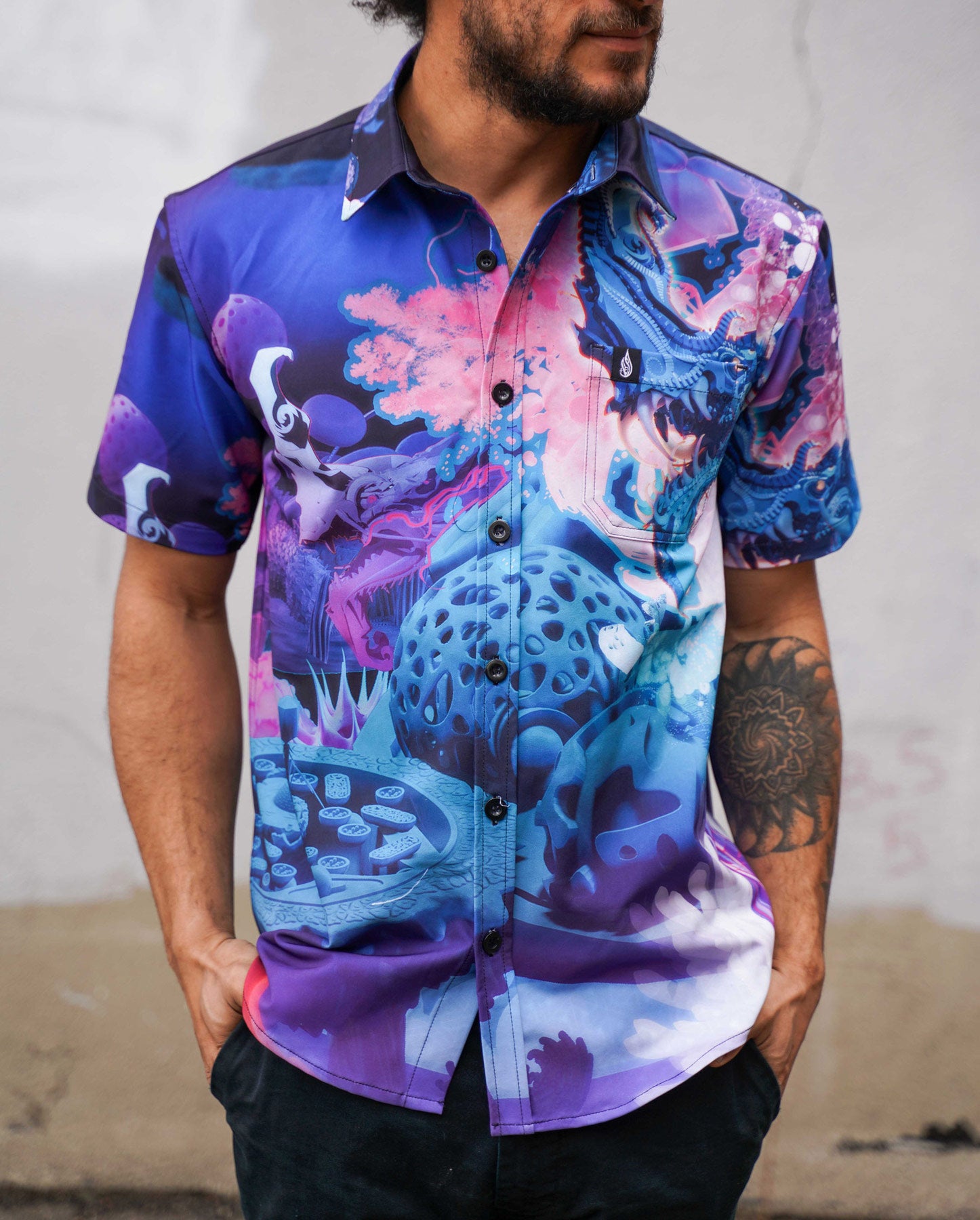 Meta Shiva Short Sleeve Button Down by Android Jones