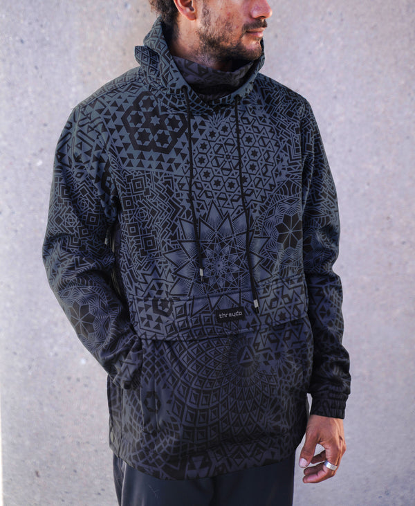 Black Mandala Argon Pullover Ski Jacket by Threyda - Threyda Art