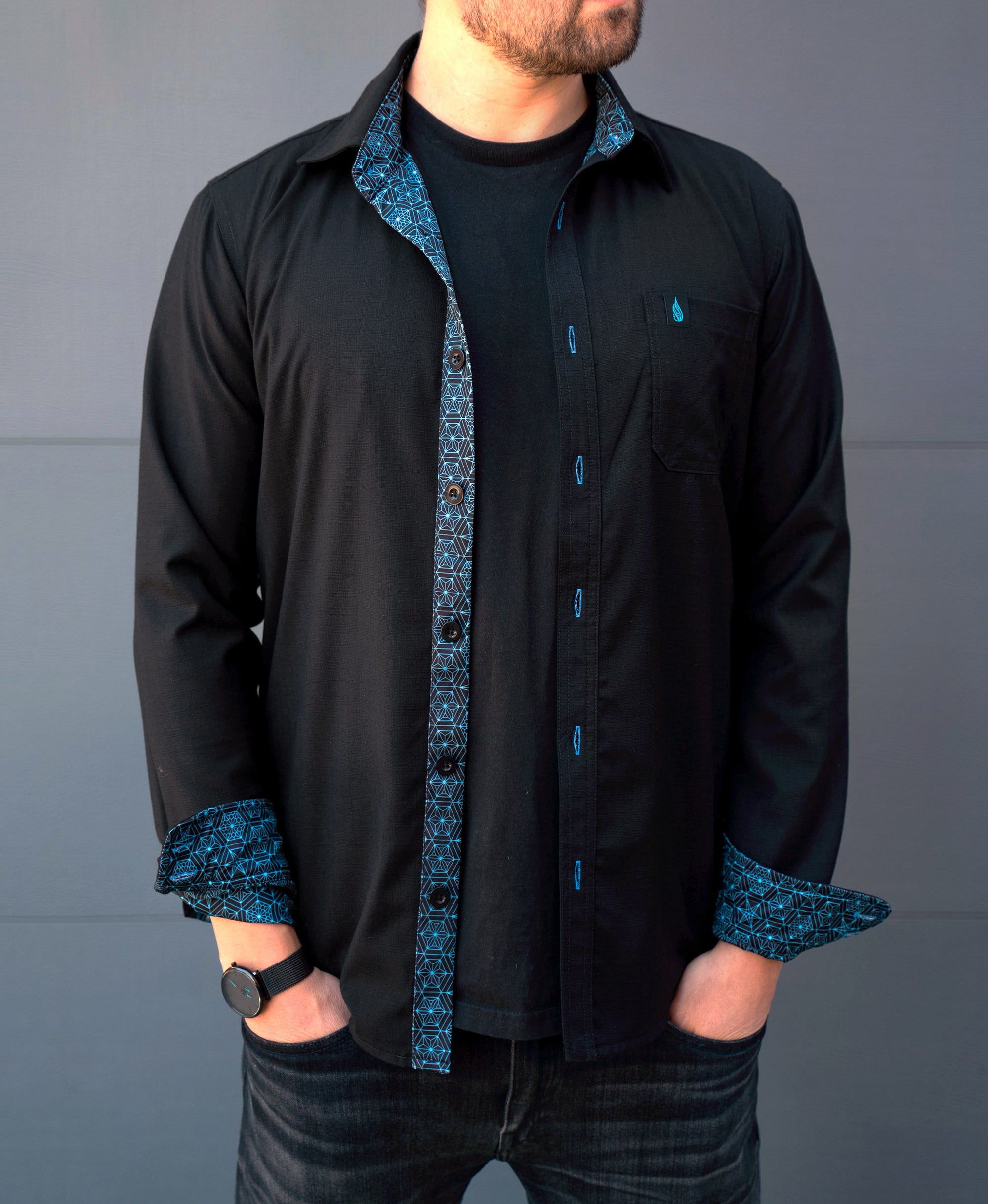 Hedron Lined Button Down Shirt by Threyda