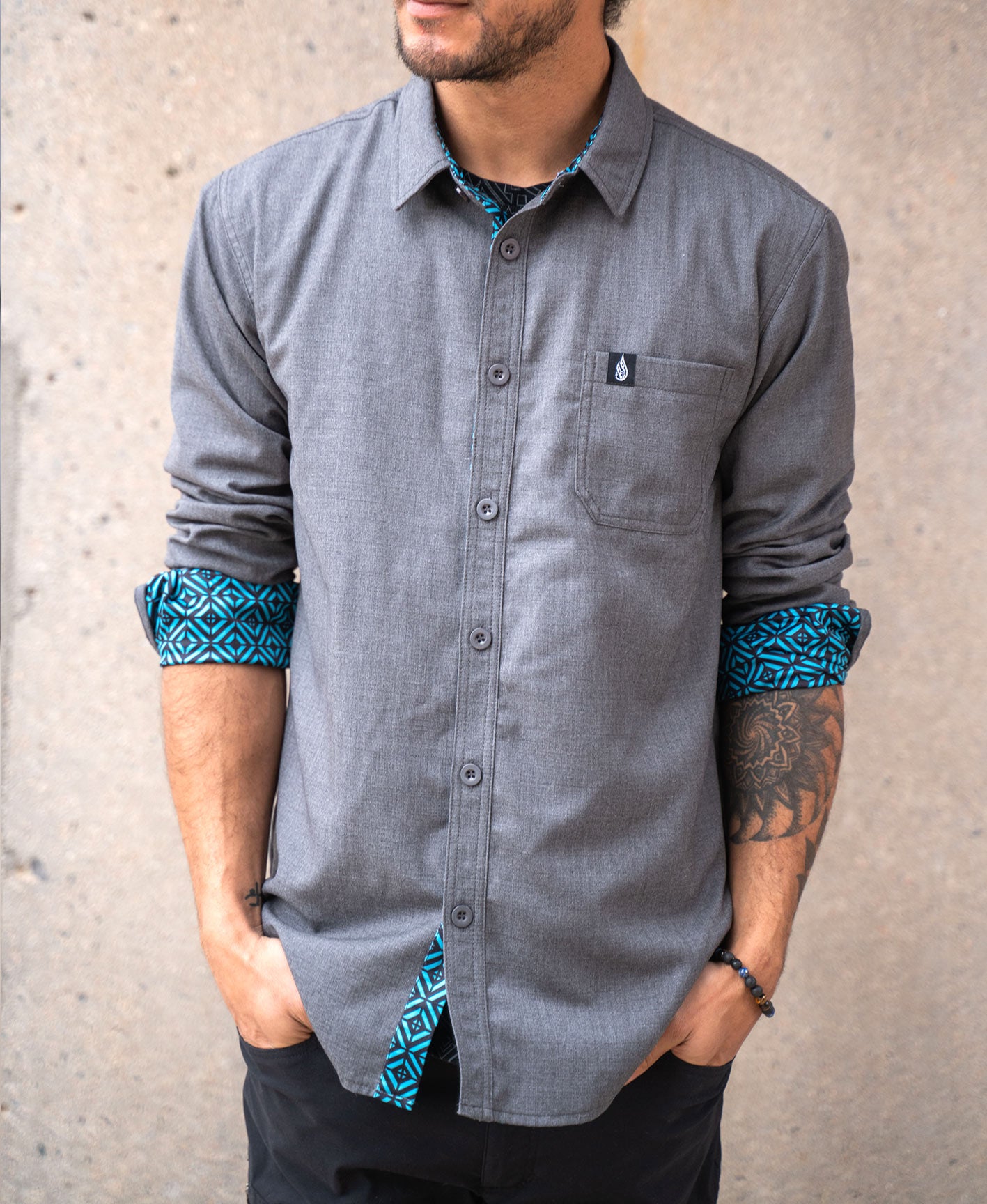 Coral Blue Lined Button Down Shirt by Threyda