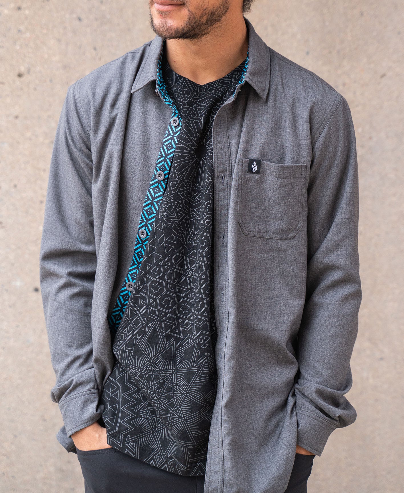 Coral Blue Lined Button Down Shirt by Threyda